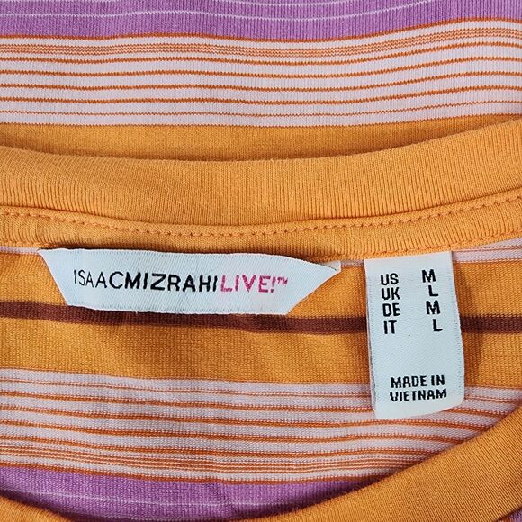 Isaac Mizrahi Live! Womens Top Medium Striped Orange 3/4 Sleeve Printed Knit - Picture 6 of 8